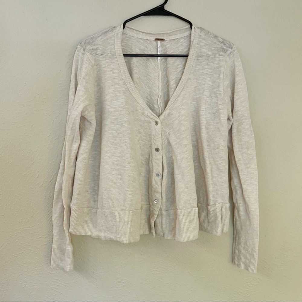 Free People Cream Boxy Long Sleeve, Swing Cardigan